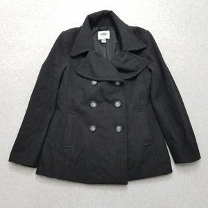 Old‎ Navy Coat Womens Small Black Wool Blend Pockets Buttons Outdoor